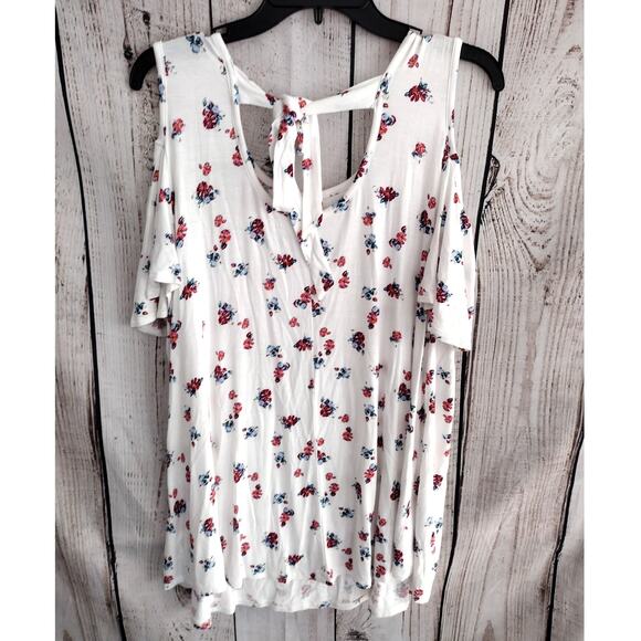 Lane Bryant NEW White Floral Tie Back Flutter Sleeve Cold Shoulder Swing Top 2X - Picture 4 of 10